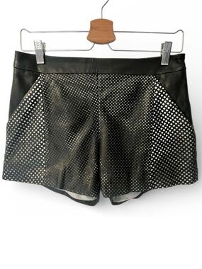OHNE TITEL Black Leather Perforated Cutout High Rise Shorts 6